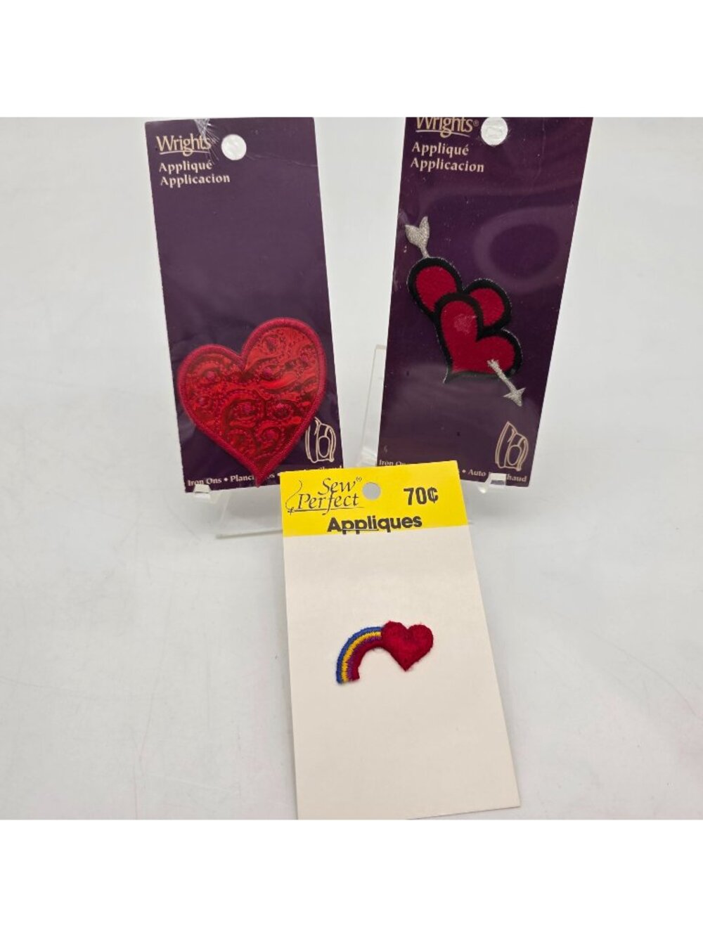 Heart & Rainbow Iron-On Appliques Wrights Sew Perfect Embroidered Red Multicolor